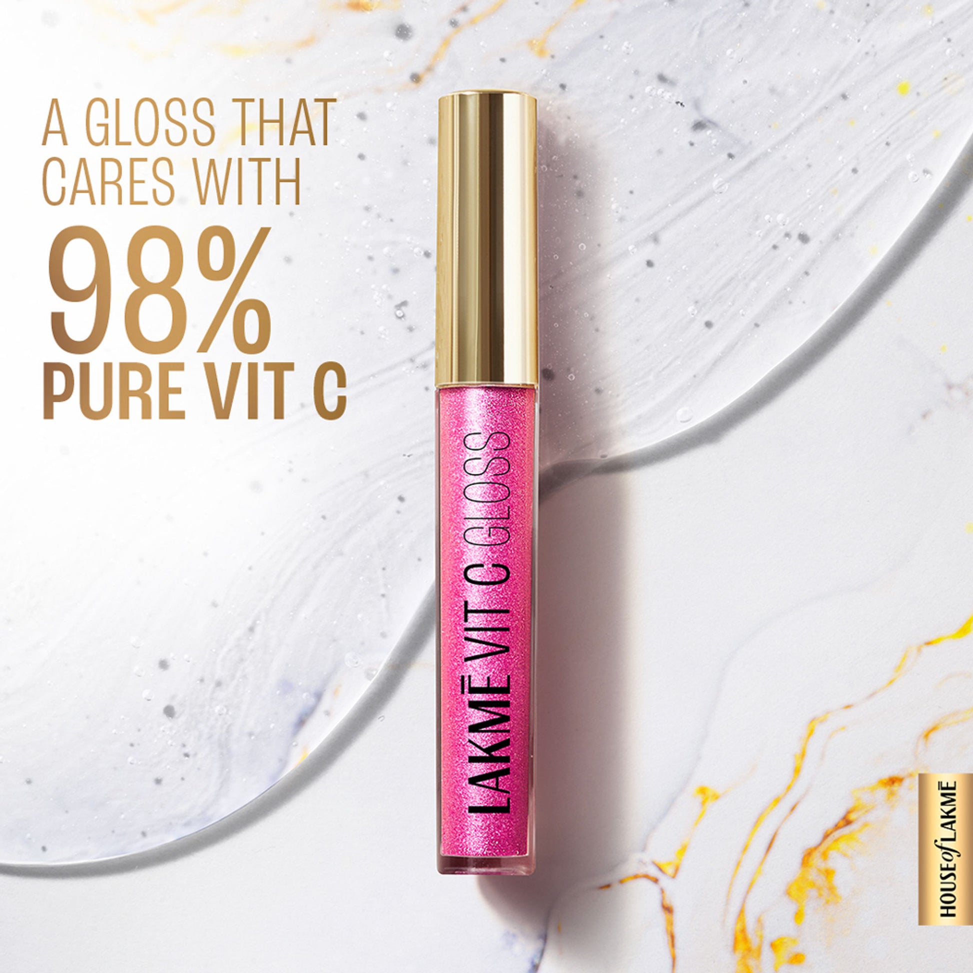 Lakme Superglow Glass Finish Lip Gloss oil with Vitamin C - Hotpink