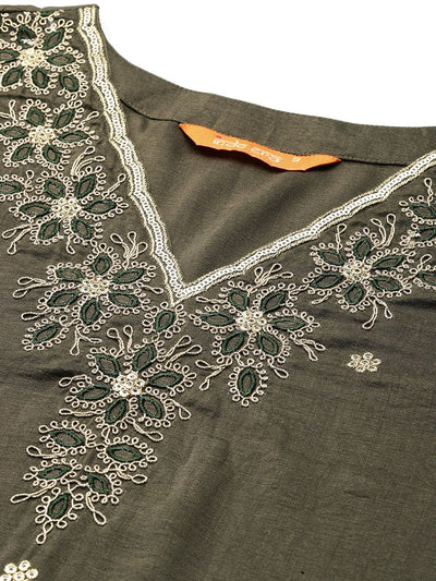 Indyancart IE Ethnic Motifs Embroidered Kurta with Trousers & Dupatta