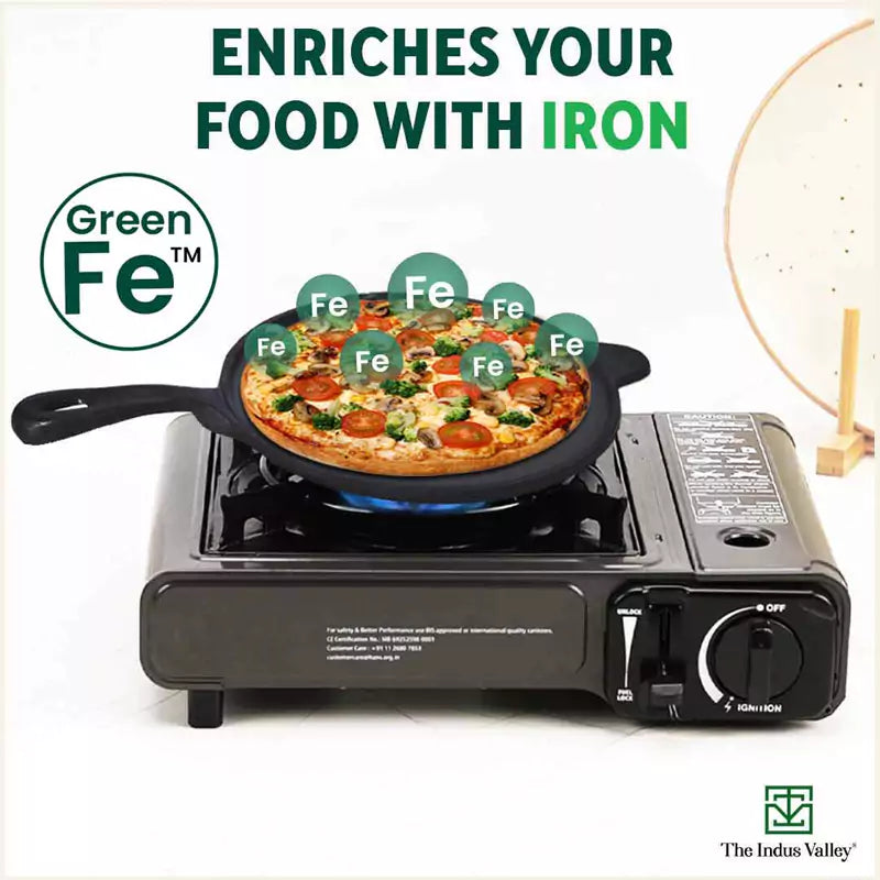 The Indus Valley Super Smooth Cast Iron Tawa, Long Handle,Pre-seasoned, Nonstick, 100% Pure, Toxin-free, Induction,Spatula, 25.4cm, 1.8kg