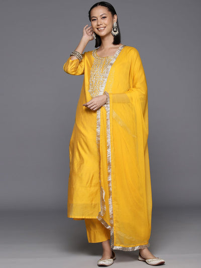 Indyancart VA Women's Ethnic Motifs Embroidered Chanderi Silk Kurta with Trousers & With Dupatta