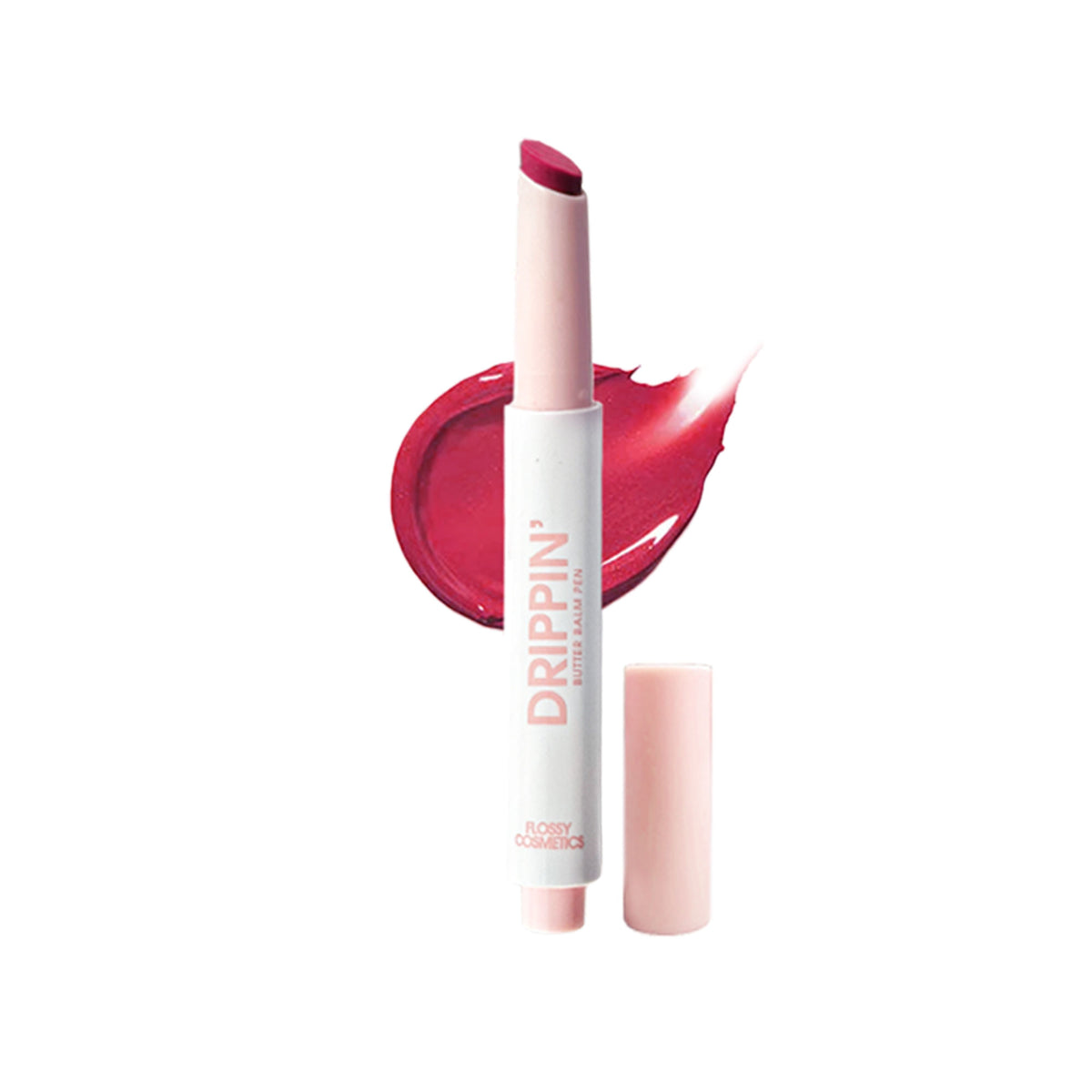 Flossy Cosmetics tinted lip balm with Shea Butter and Jojoba Oil on dry lips, featuring a natural Jamun shade for brightening and moisturizing.