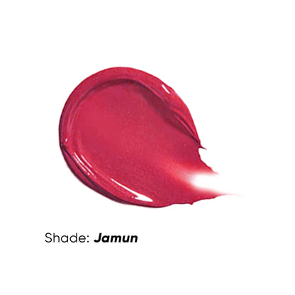 Flossy Cosmetics tinted lip balm in Jamun shade with shea butter and jojoba oil, moisturizing and brightening dry lips