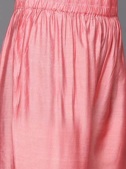 Indyancart VA Women's Pink Ombre Printed Sequinned Kurta with Trousers & With Dupatta