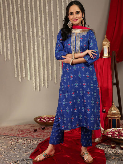 Indyancart VA Women'sBandhani Printed Gotta Patti Straight Kurta & Trouser With Dupatta