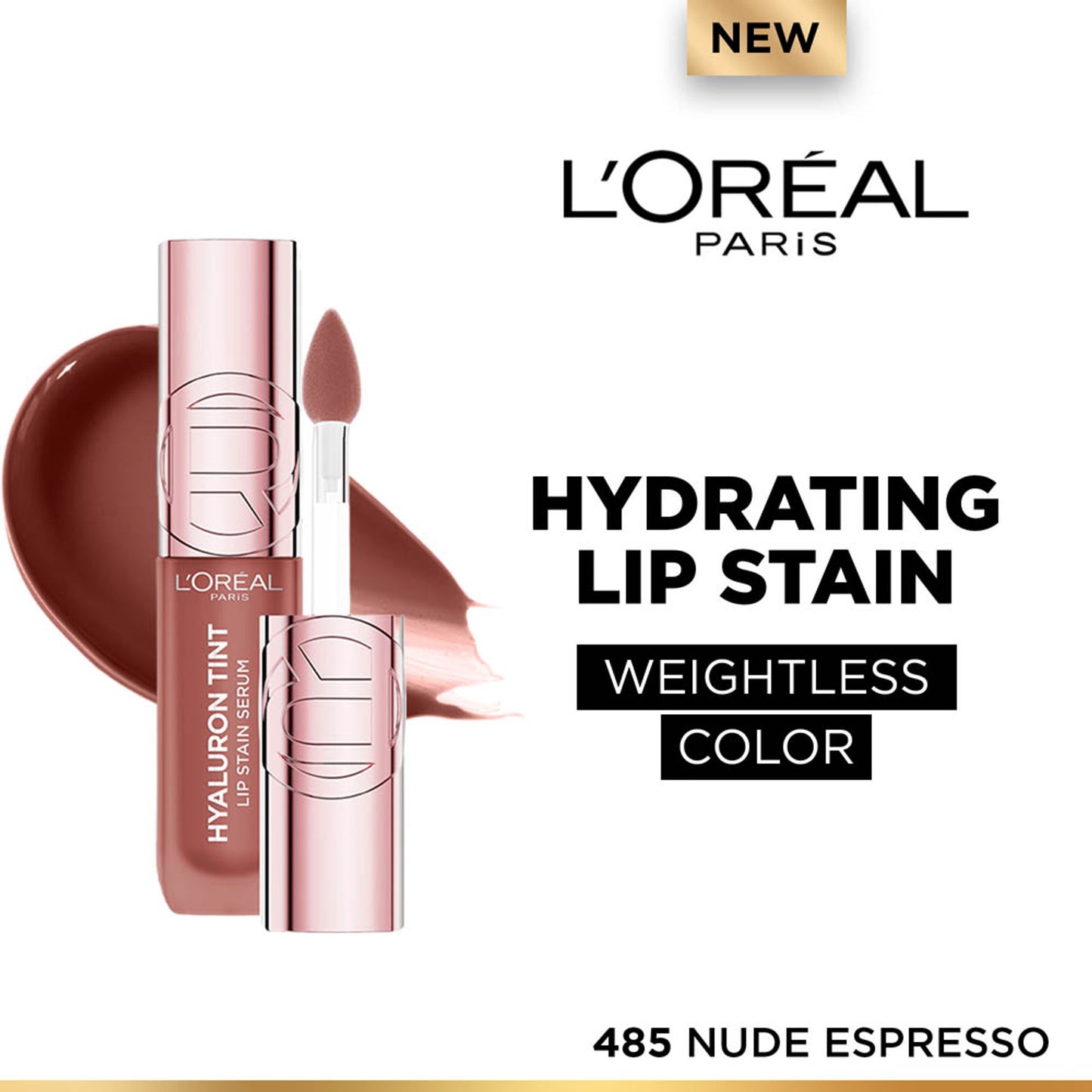 L'Oreal Paris Hyaluron Tint Lip Stain Serum Weightless Color - 485 Nude Espresso