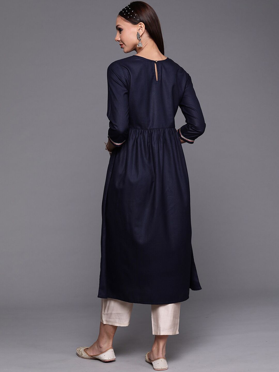 Dhiyona IE Women Yoke Design Embroidered A-line Cotton Kurta