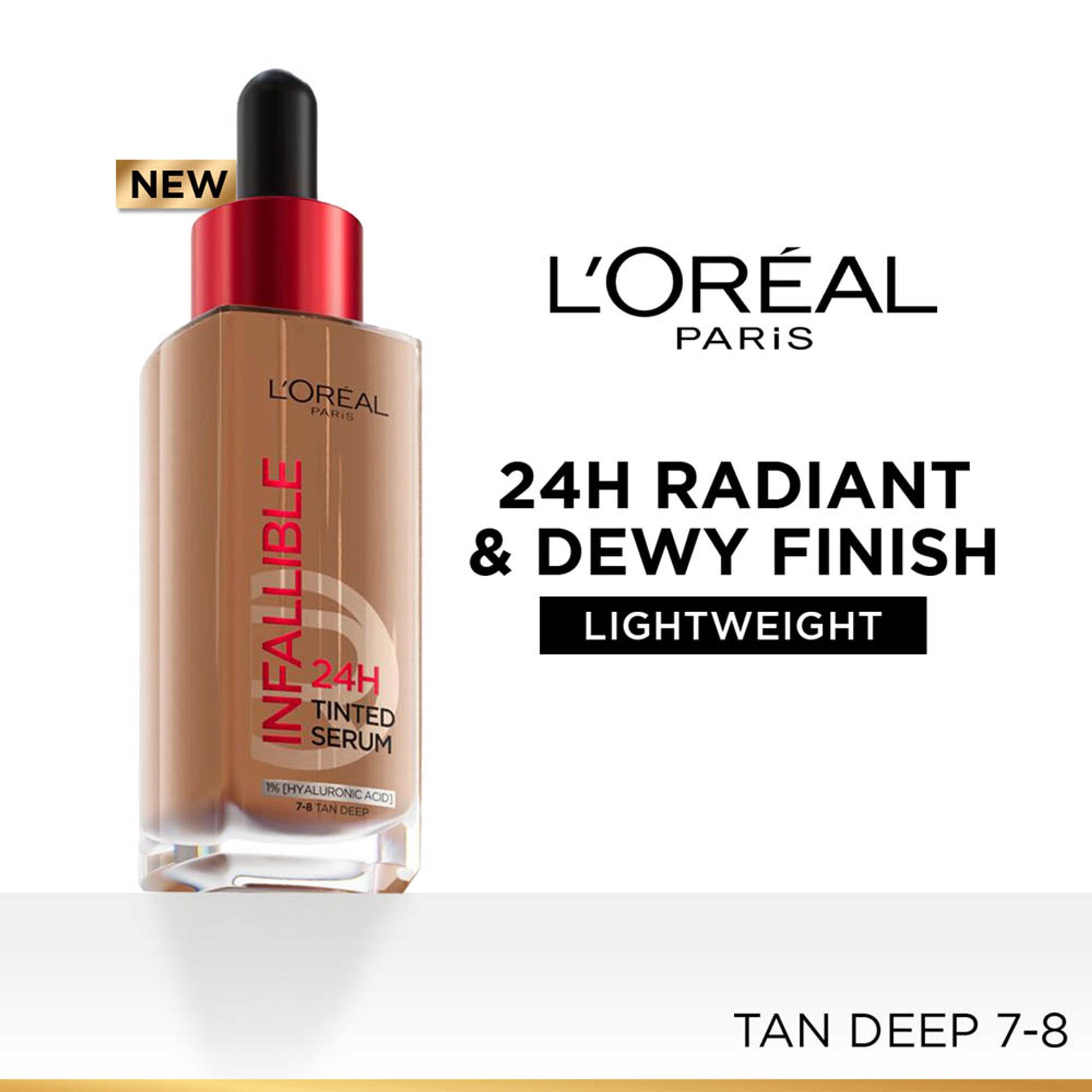L’Oreal Paris Infallible 24H Tinted Serum Foundation, Lightweight, Dewy & Radiant - Tan Deep