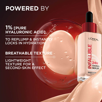 L’Oreal Paris Infallible 24H Tinted Serum Foundation, Lightweight, Dewy & Radiant - Tan Deep