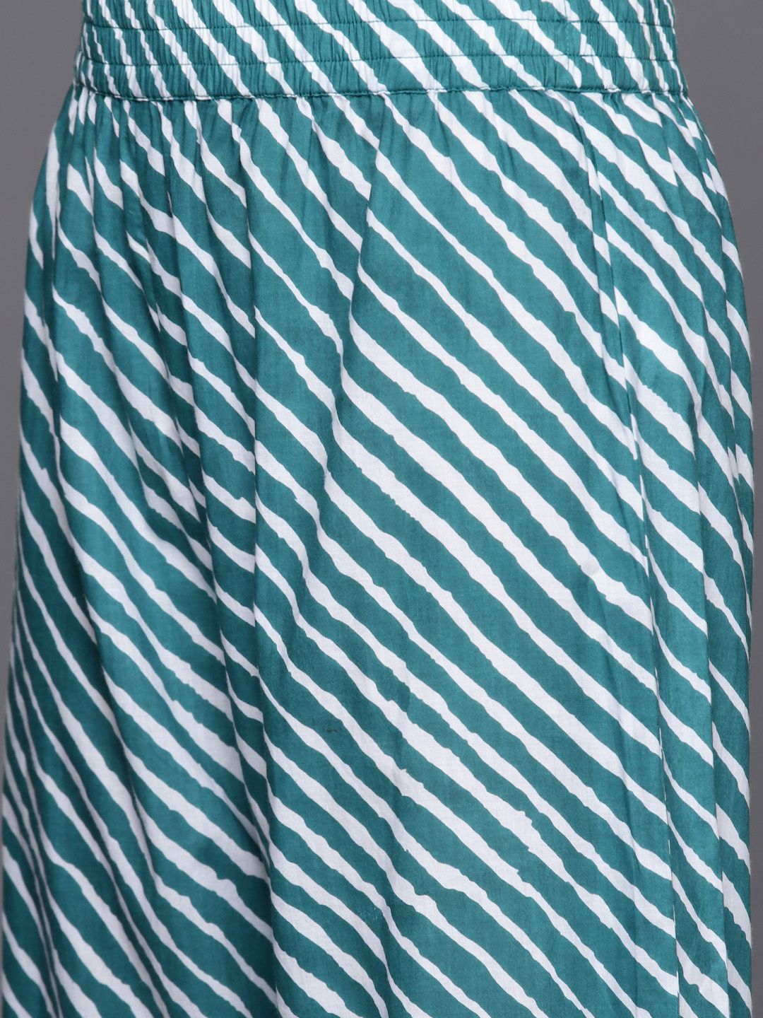 Indyancart VA Women's Leheriya Striped Regular Mirror Work Cotton Kurta With Trousers & Dupatta