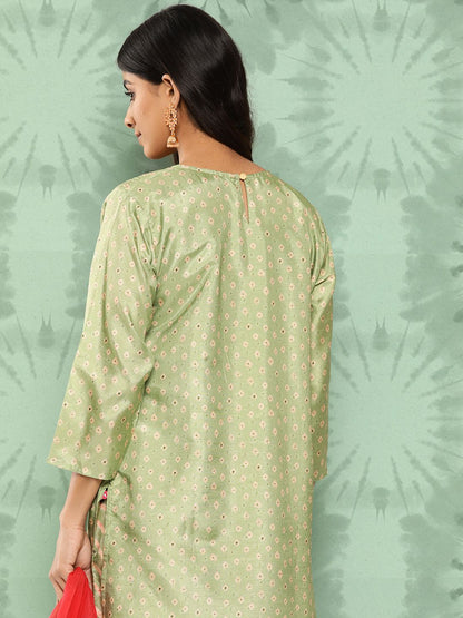 Indyancart VA Women's Ethnic Motifs Embroidered Mirror Work Kurta with Trousers & With Dupatta