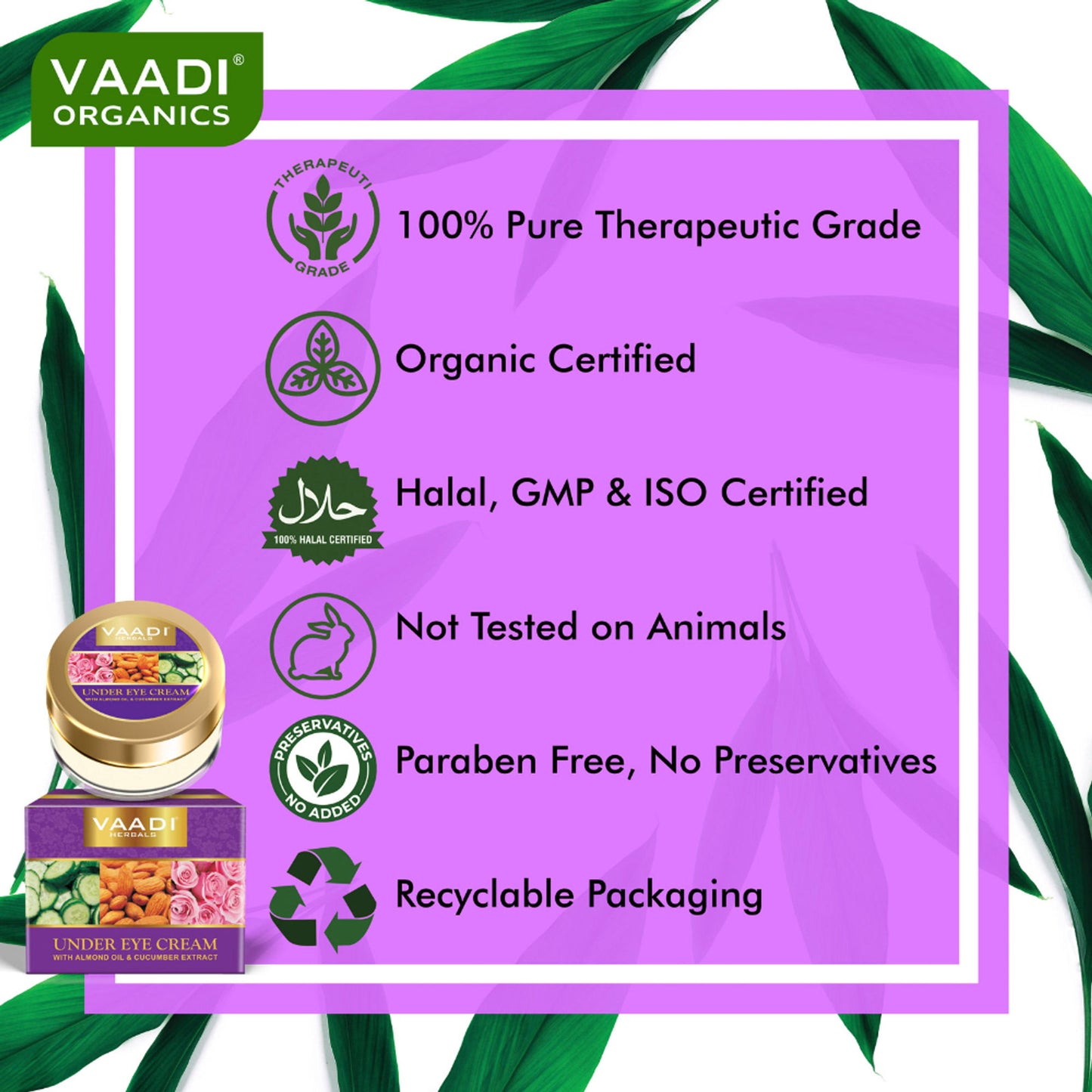Vaadi Herbals Under Eye Cream - Almond Oil & Cucumber Extract