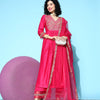 Indyancart IE Women Fuchsia Ethnic Motifs Embroidered Kurta with Palazzos & With Dupatta