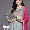 Dhiyona IE Women Floral Printed Mirror Work Pure Cotton Kurta with Trousers & With Dupatta