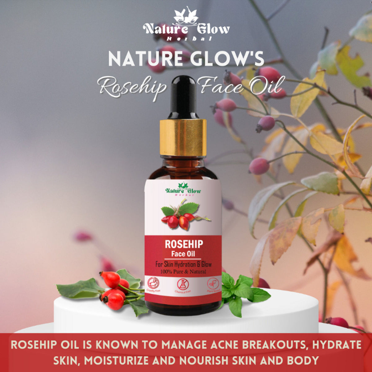 Nature Glow Herbal Rosehip & Jojoba Facial Oil - Pack of 2