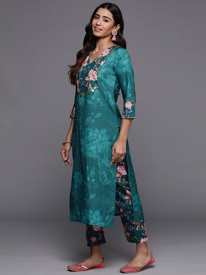 Indyancart VA Women'sFloral Printed Regular Kurta with Trousers & Dupatta