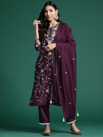 Dhiyona IE Floral Embroidered Sequinned Kurta With Trousers & Dupatta