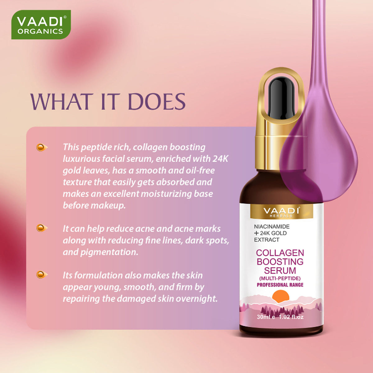 Vaadi Herbals Multipeptide And 24K Gold Extract Collagen Boosting Serum