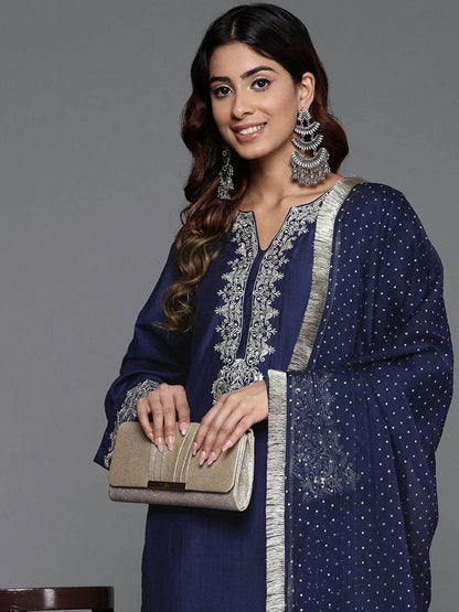 Indyancart VA Women's Ethnic Motifs Embroidered Kurta with Trousers & Dupatta