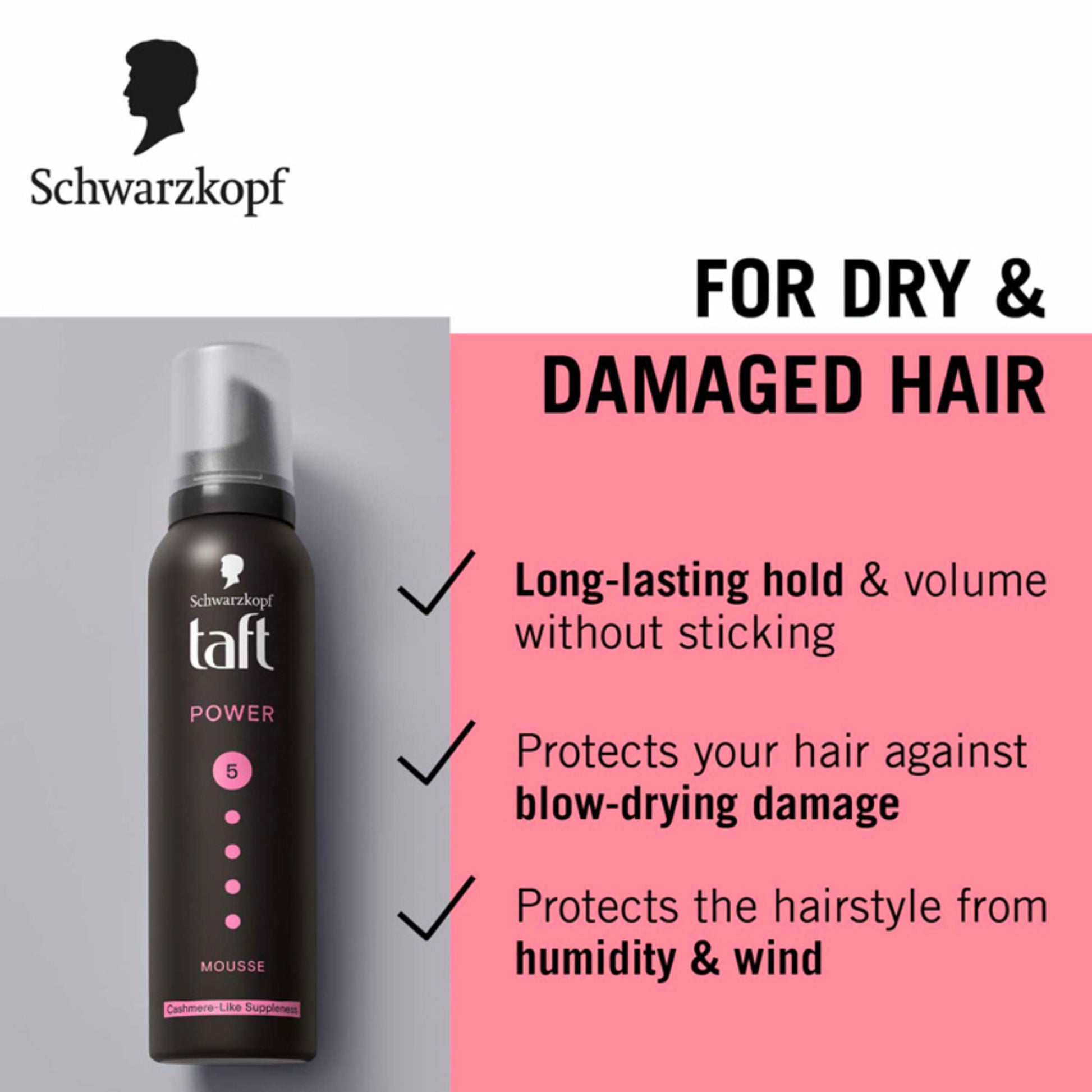 Schwarzkopf TAFT Power Hold 5 Hair Mousse To Controls Frizz, Lasts 24 Hours With No Stickiness