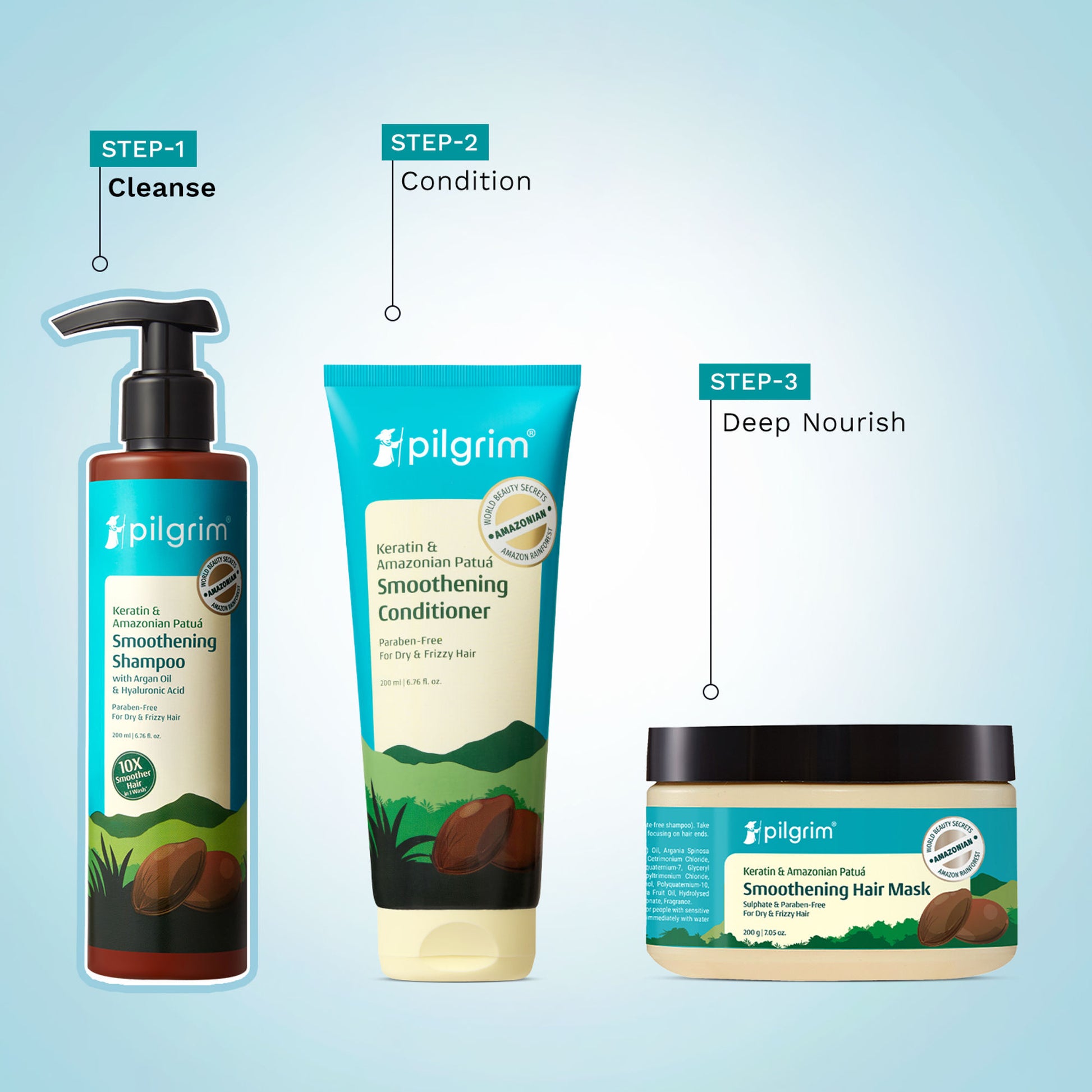 Pilgrim Keratin & Amazonian Patua 10X Smoothening Soften Shampoo For Dry & Frizzy Hair Paraben Free