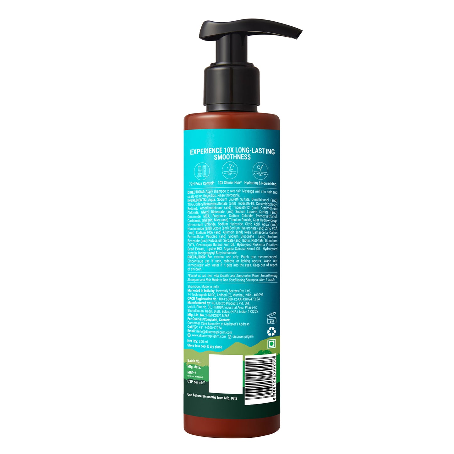 Pilgrim Keratin & Amazonian Patua 10X Smoothening Soften Shampoo For Dry & Frizzy Hair Paraben Free