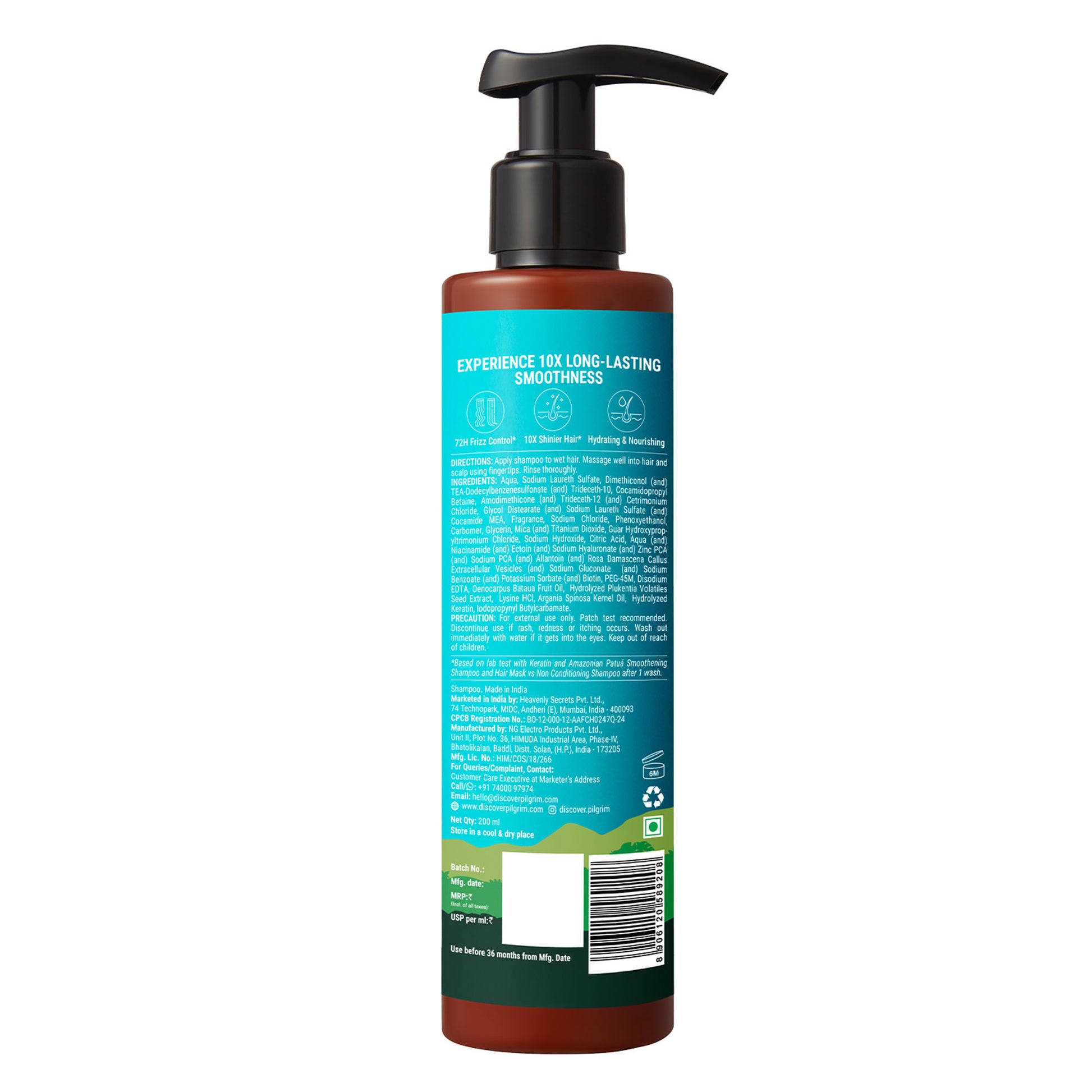 Pilgrim Keratin & Amazonian Patua 10X Smoothening Soften Shampoo For Dry & Frizzy Hair Paraben Free