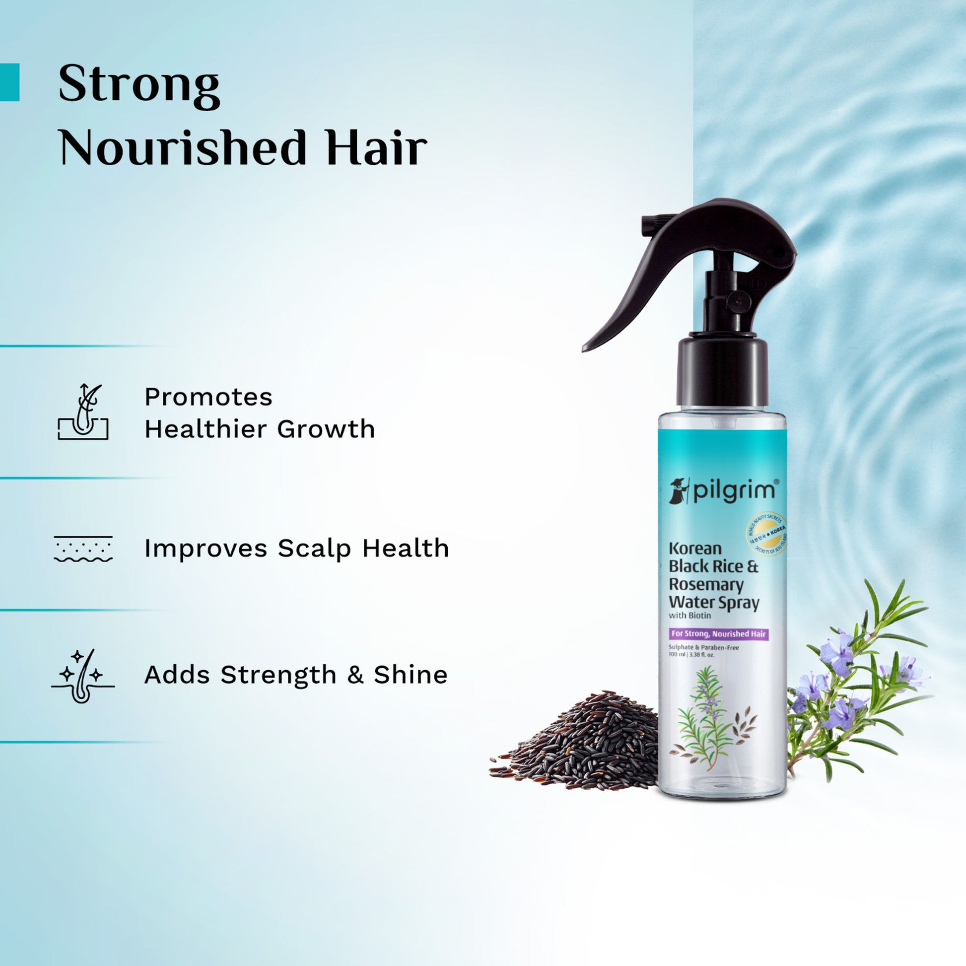 Pilgrim Korean Black Rice & Rosemary Water Spray With Biotin For Strong & Nourised Hair Growth