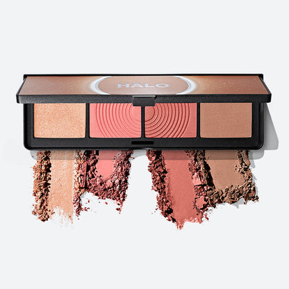 Smashbox Halo Contour, Blush, and Highlighter Palette in Back To Cali with multiple shades and mirror, displayed open.