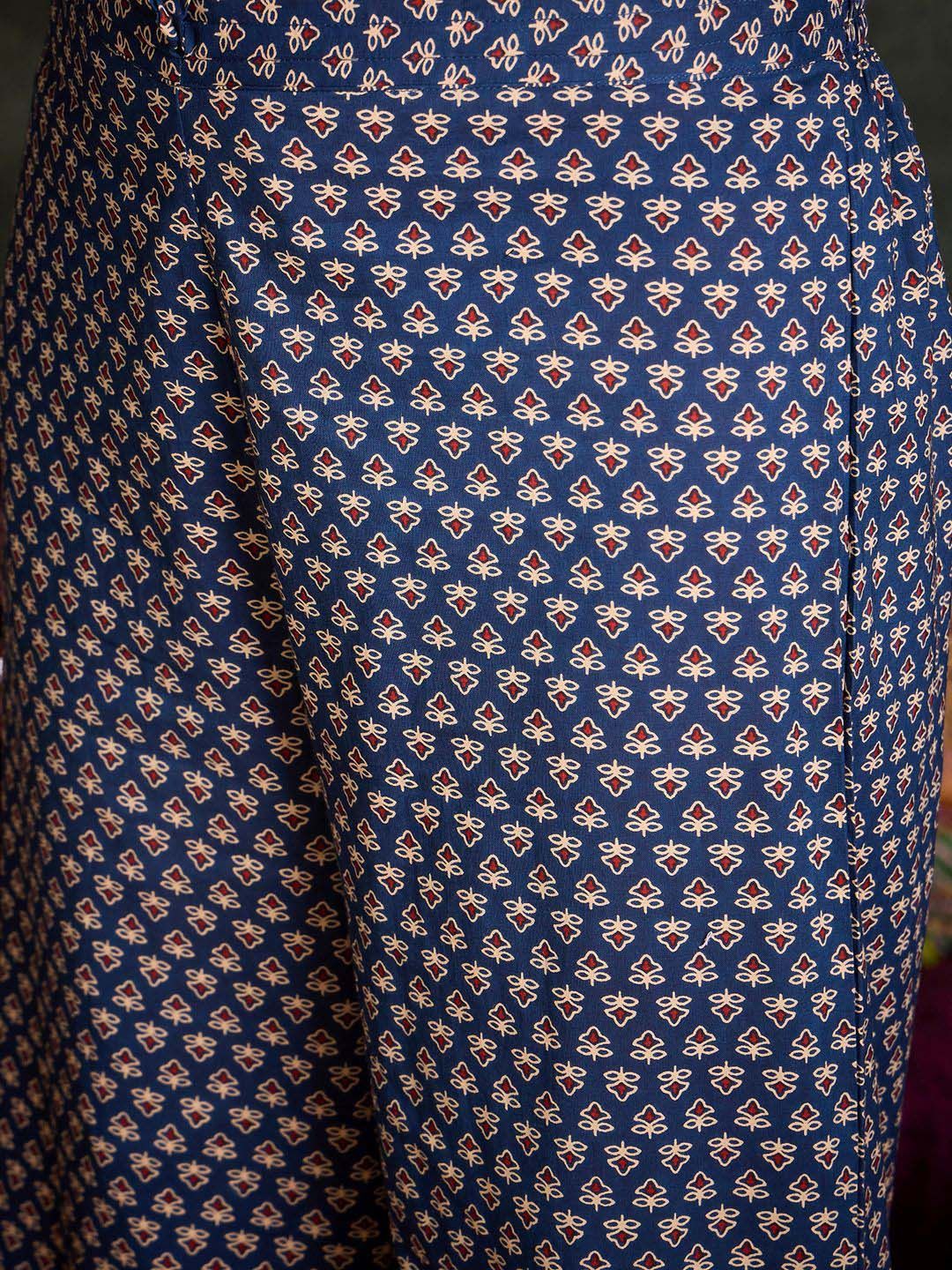 Indyancart IE Ethnic Motifs Printed Pure Cotton Kurta With Trousers