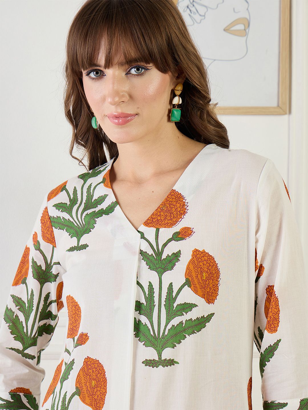 Floral Printed A-Line Pure Cotton Kurta With Trouser