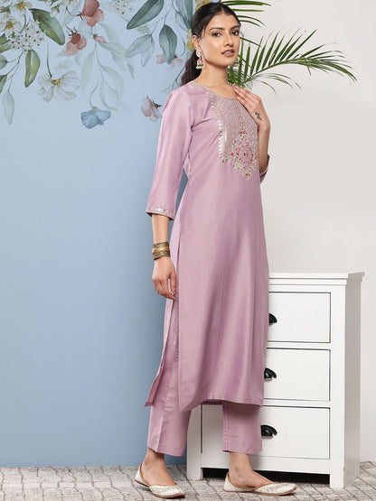 Indyancart VA Women's Floral Embroidered Sequinned Kurta With Trousers & Dupatta