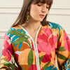 Dhiyona IE Floral Printed V-Neck Pure Cotton Tunic With Trouser