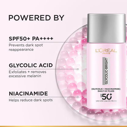L'Oreal Paris Glycolic-Bright UV Fluid SPF 50+ PA++++ Anti-Dark Spot Fluid Sunscreen