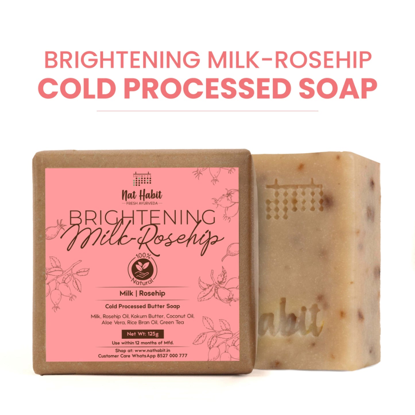 Nat Habit Cold Process Milk Rosehip Butter Bath Soap - Vit C For Skin Cleansing, Whitening &Handmade
