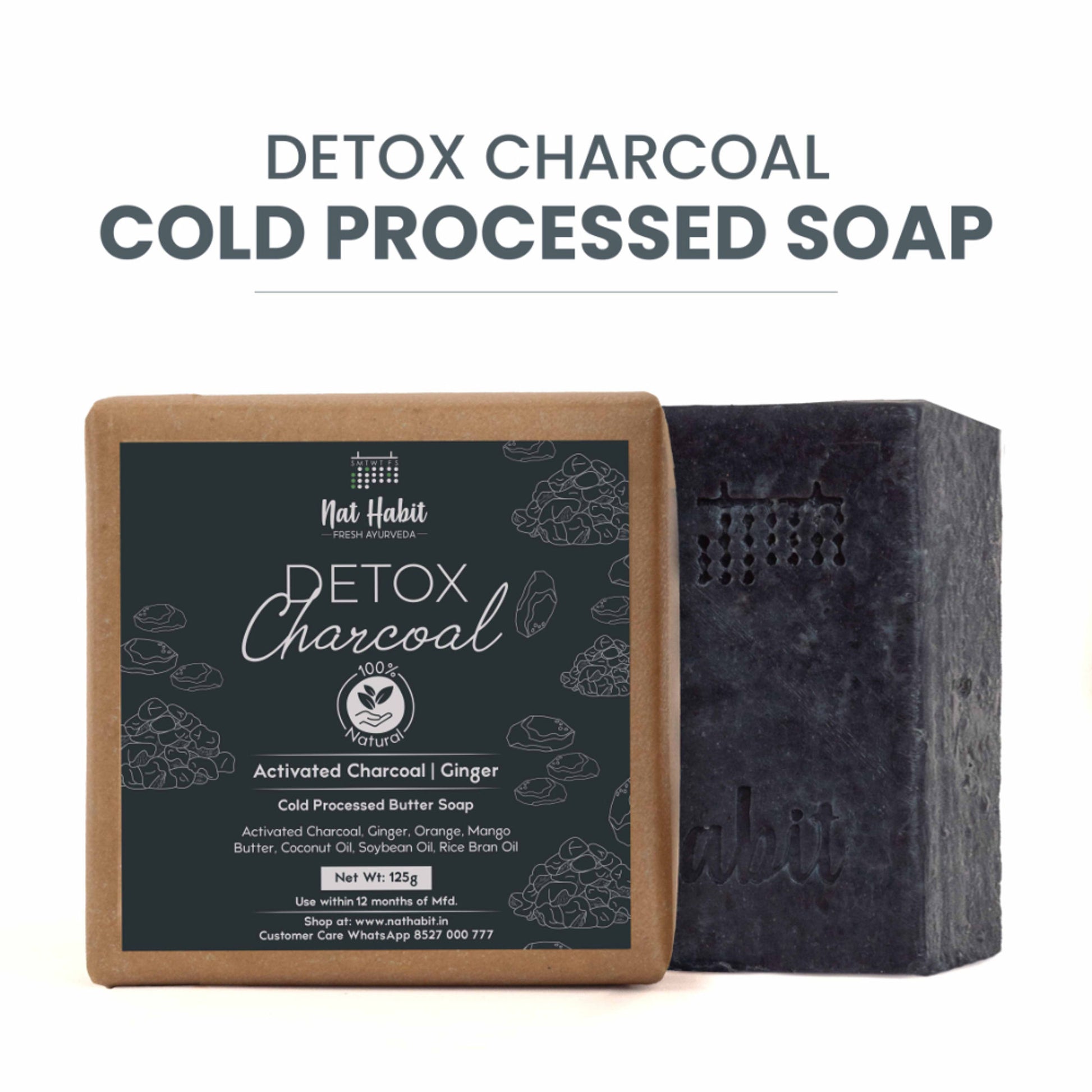 Nat Habit Cold Process Charcoal Detox Butter Bath Soap-Detoxification, De-Tan & Blackhead Handmade