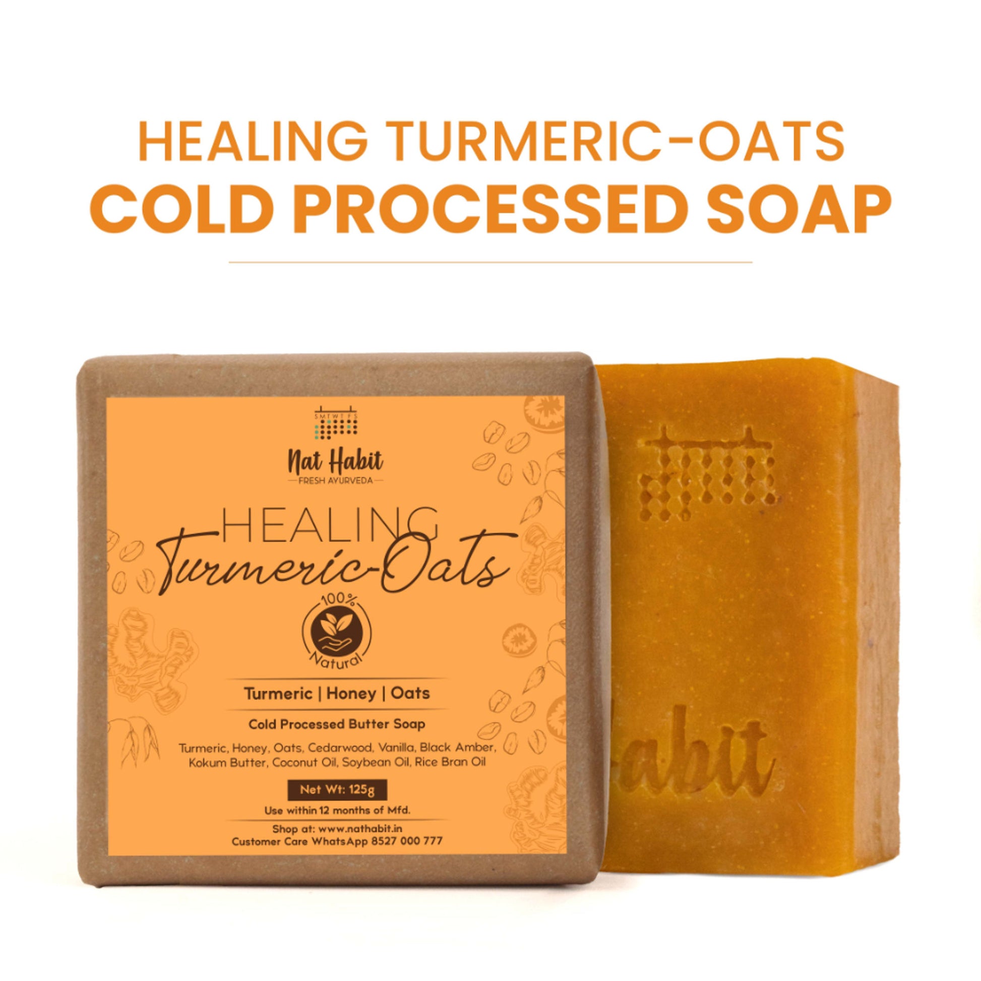 Nat Habit Cold Process Turmeric Butter Bath Soap - Exfoliation, Acne, Skin Brightening & Dark Spots