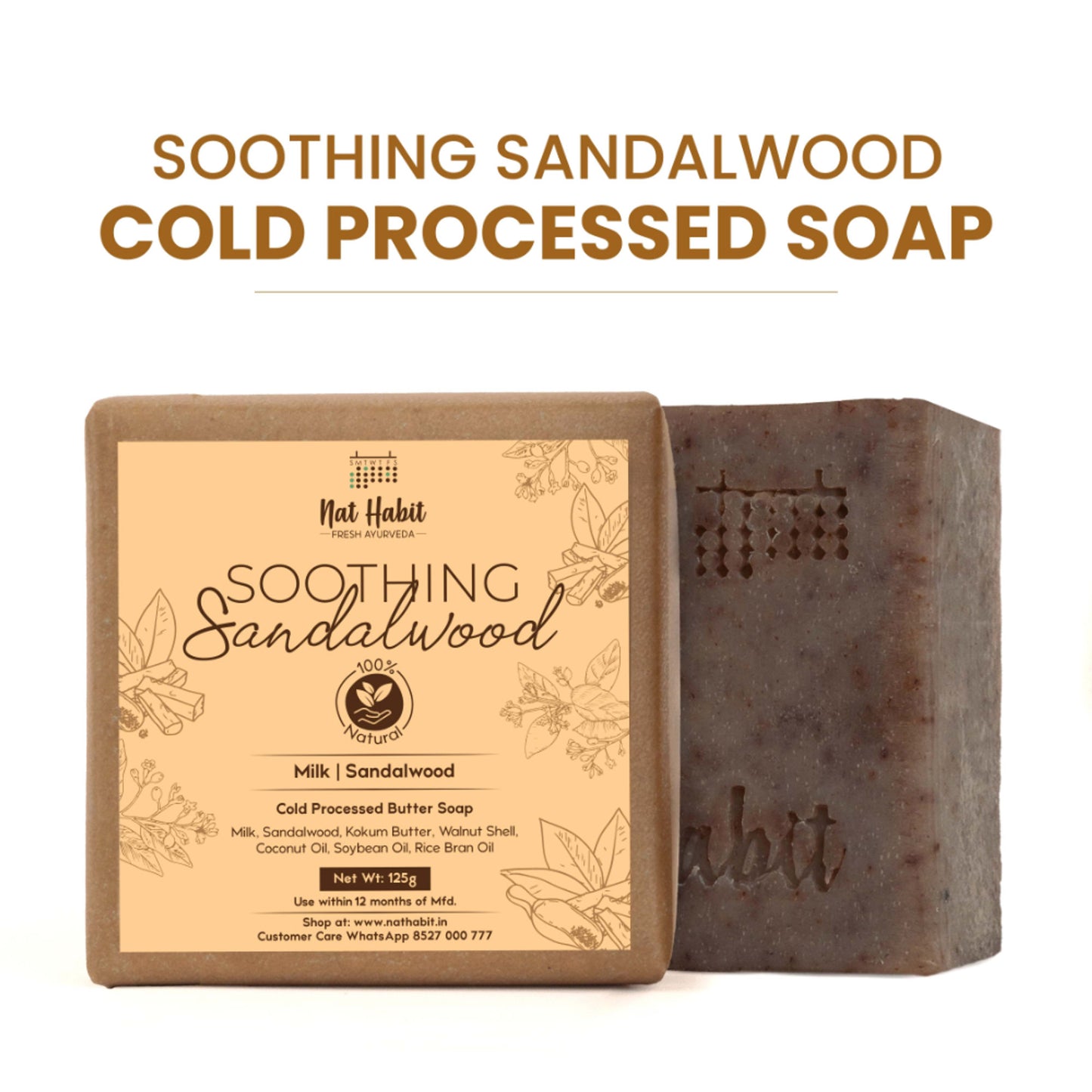 Nat Habit Cold Process Ayurvedic Chandan Sandalwood Handmade Butter Soap for Radiant Skin Face Glow