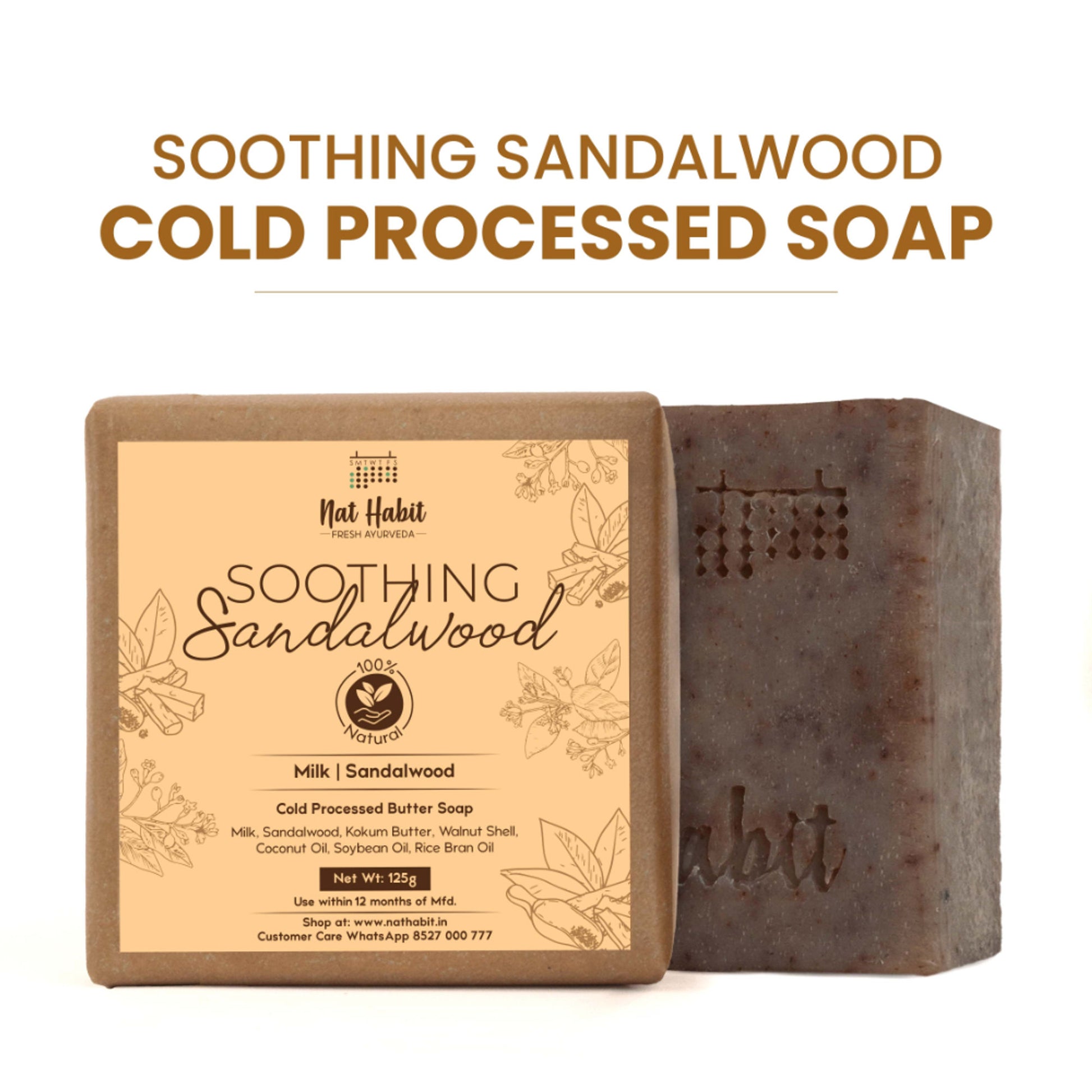 Nat Habit Cold Process Ayurvedic Chandan Sandalwood Handmade Butter Soap for Radiant Skin Face Glow