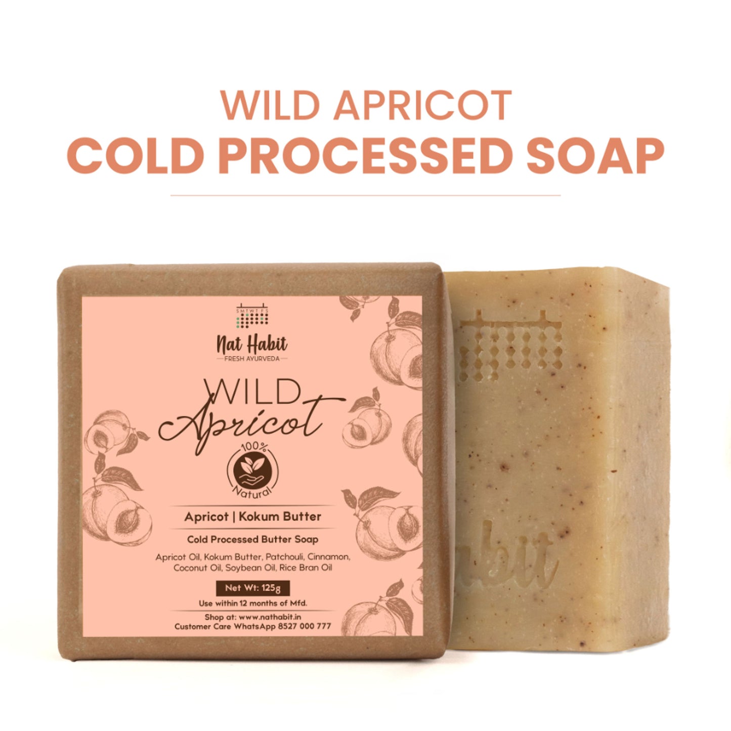 Nat Habit Ayurvedic Cold Process Apricot Butter Bath Soap - Vit C, Whitening, Nourishing & Handmade