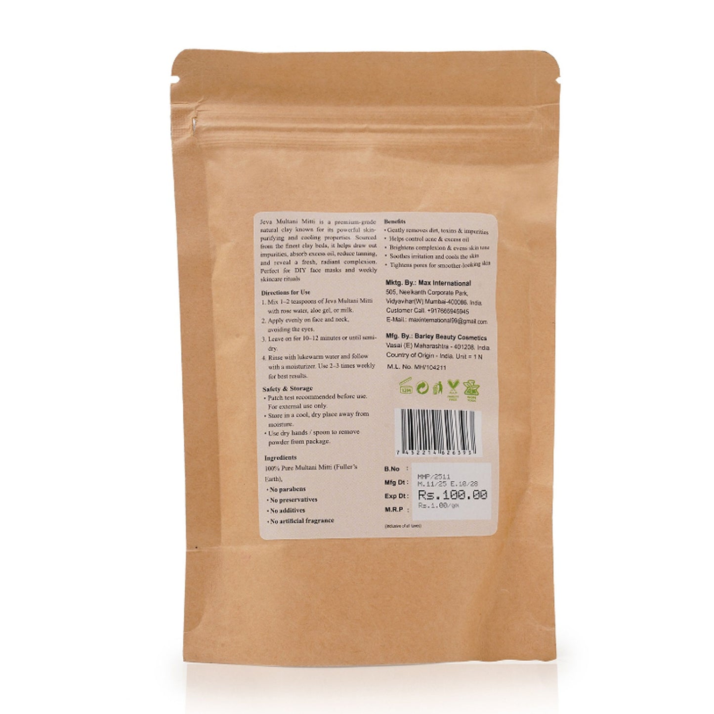Jeva Multani Mitti Powder Face Pack - Deep Cleansing & Oil Control