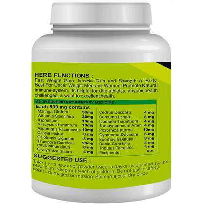 Sabates Vigour Weight Gain Formula powder in a clear health drink container, designed to support healthy weight gain.