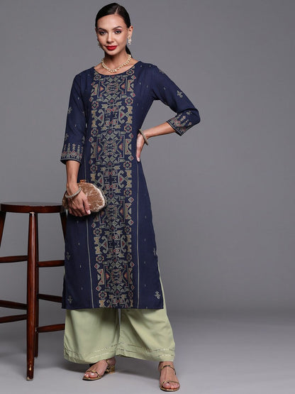 Indyancart IE Women Ethnic Motifs Printed Straight Cotton Kurta