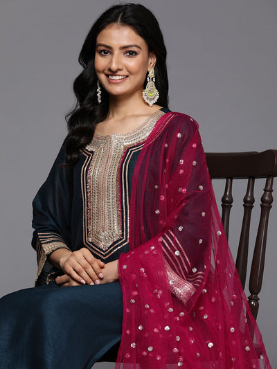 Dhiyona VA Yoke Design Sequinned Kurta with Palazzos & With Dupatta
