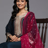 Indyancart VA Yoke Design Sequinned Kurta with Palazzos & With Dupatta