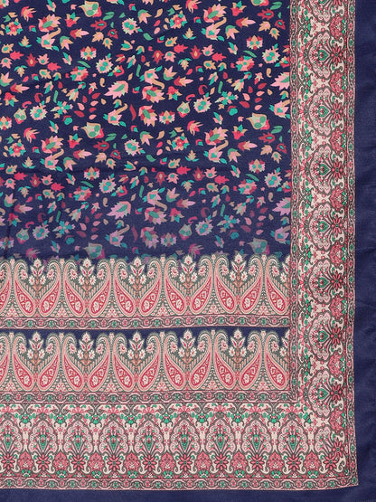 Indyancart VA Women'sFloral Printed Kurta with Trouser & Dupatta