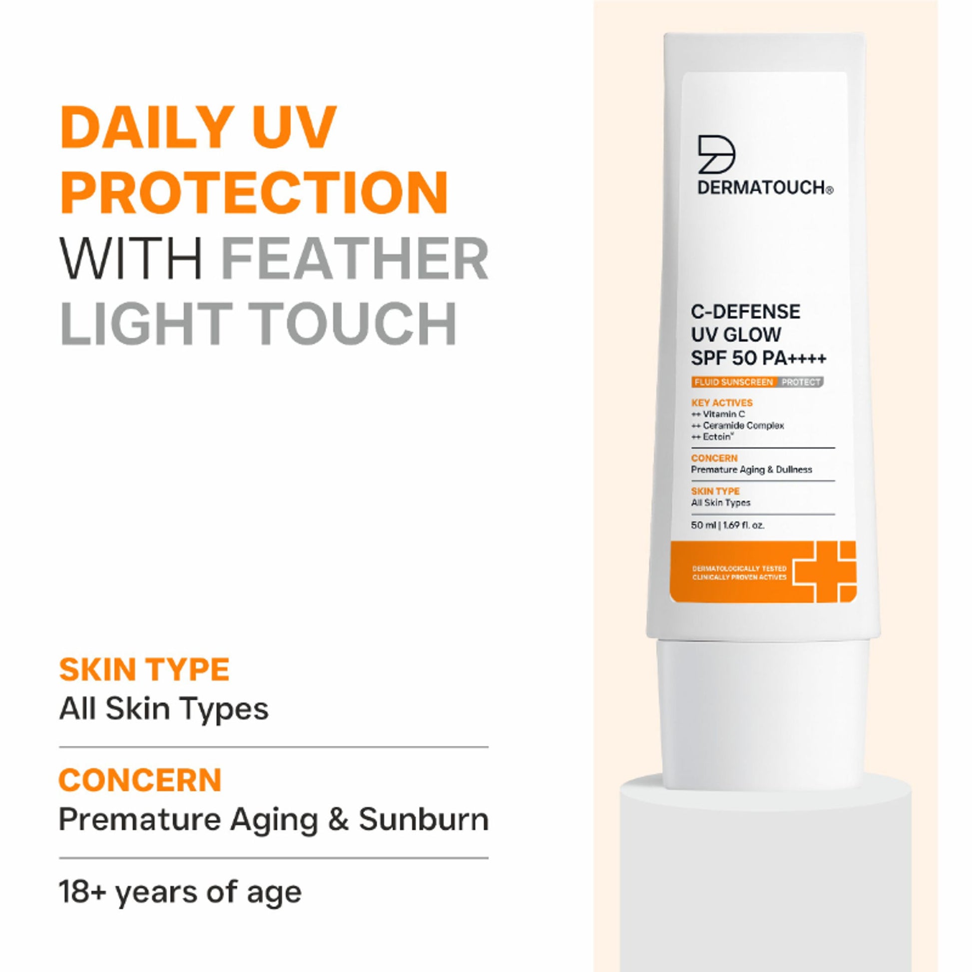 Dermatouch C-Defense UV Glow SPF 50 PA++++ Fluid Sunscreen