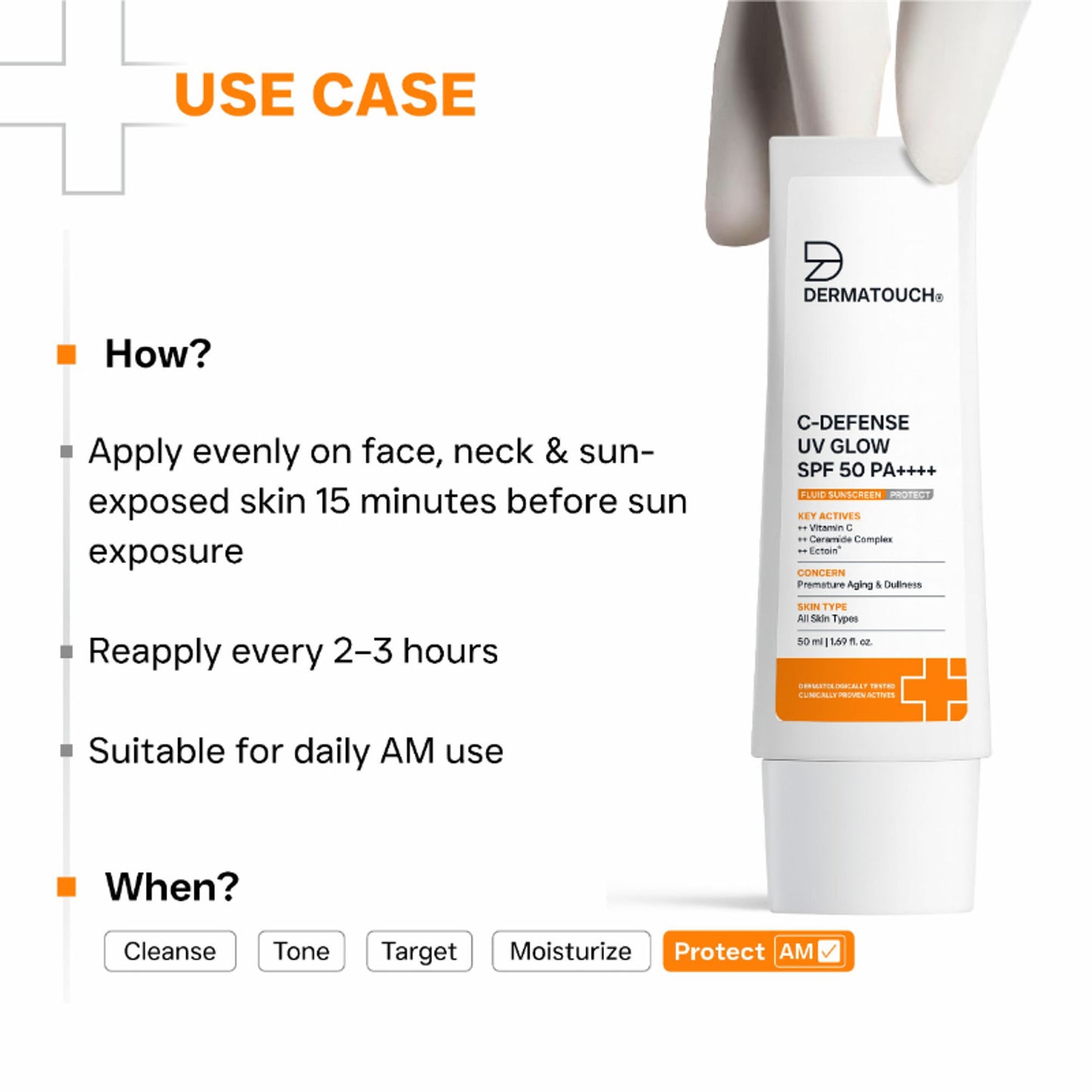 Dermatouch C-Defense UV Glow SPF 50 PA++++ Fluid Sunscreen