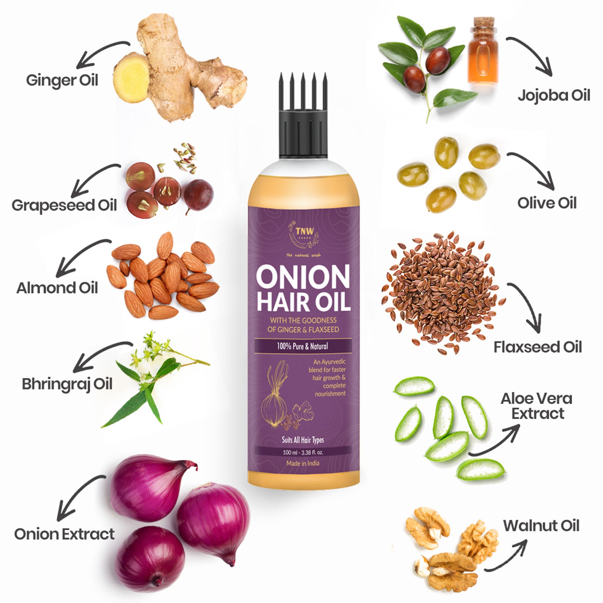 TNW The Natural Wash Onion Hair Oil For Hair Growth & Control Hair Fall With Comb Applicator