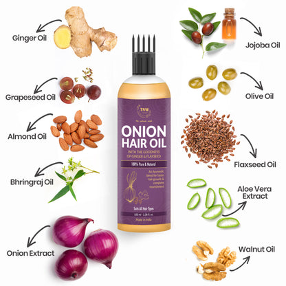 TNW The Natural Wash Onion Hair Oil For Hair Growth & Control Hair Fall With Comb Applicator