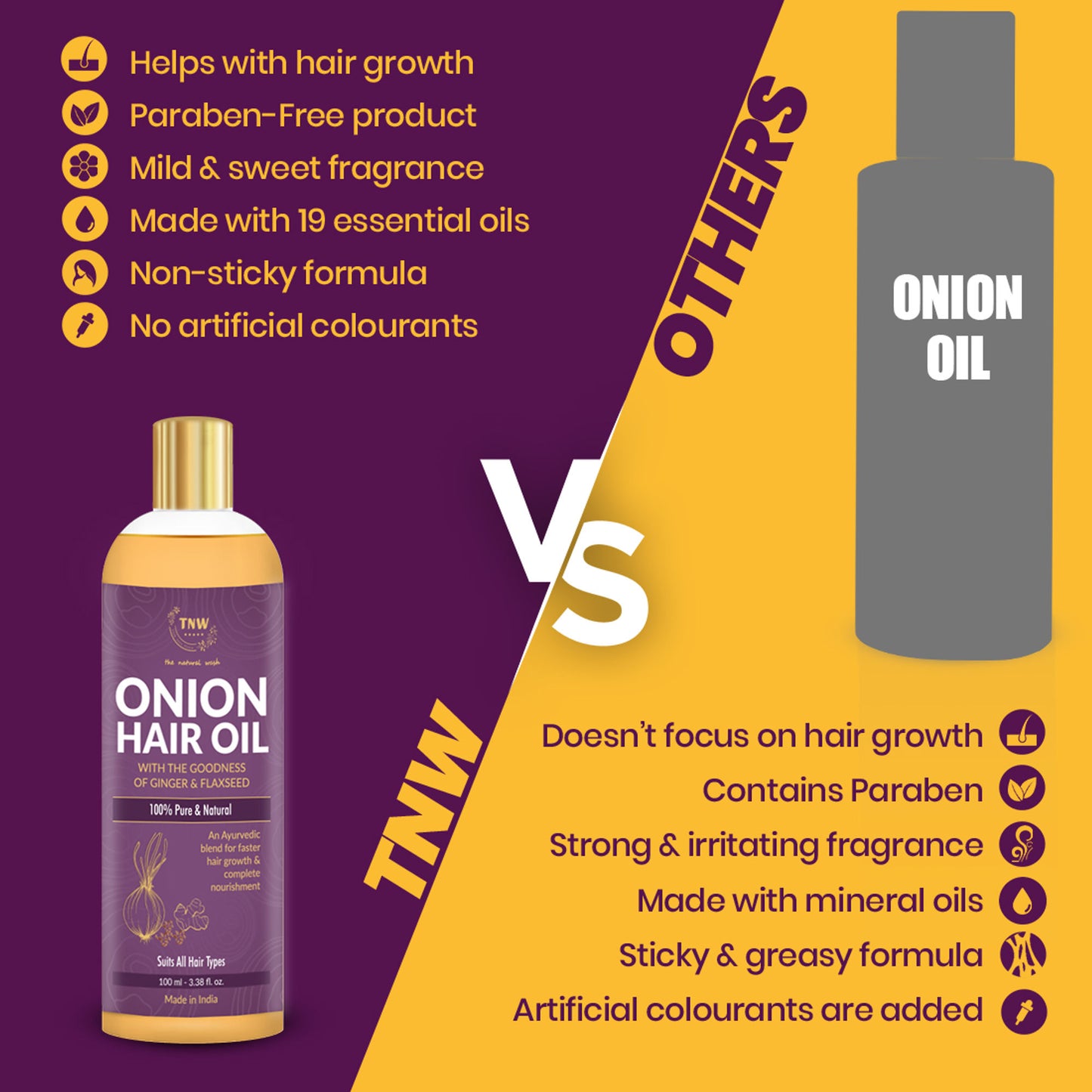TNW The Natural Wash Onion Hair Oil For Hair Growth & Control Hair Fall With Comb Applicator